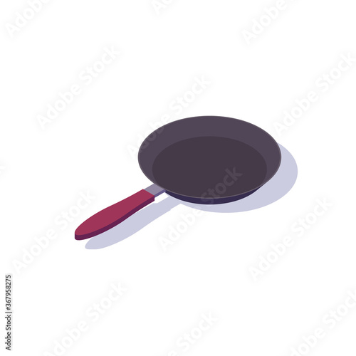 Isometric pan with red handle isolated on white background. Vector illustration