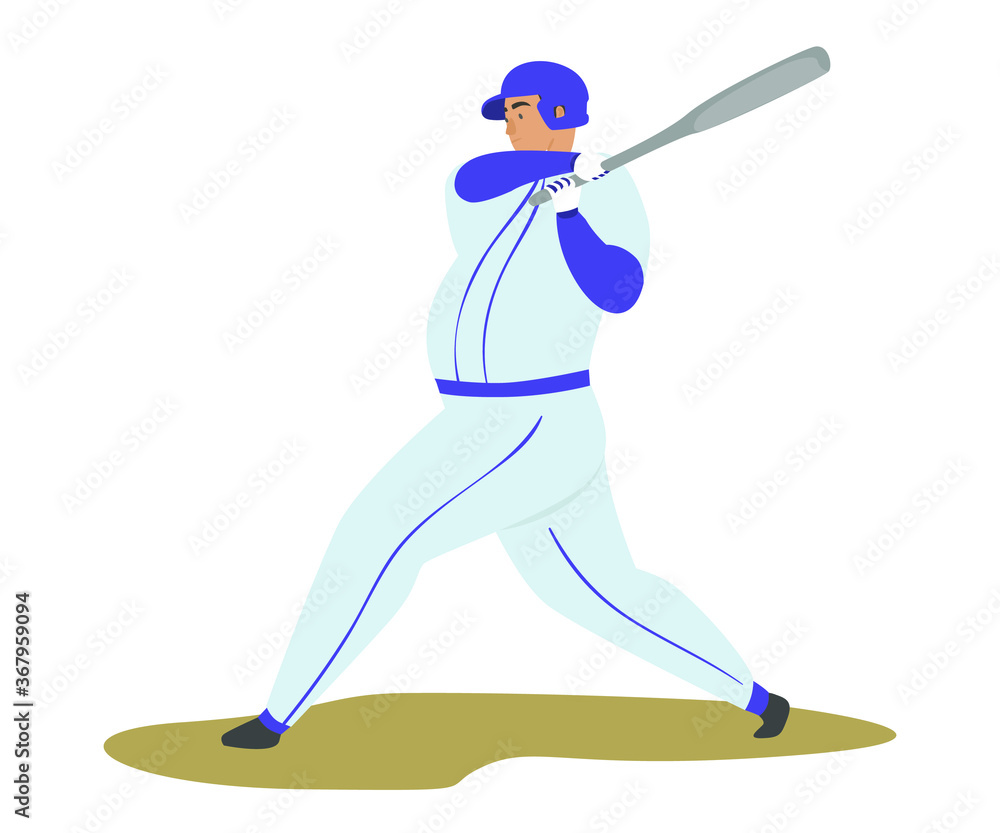 Baseball flat vector illustration. A guy, a man in helmet and sports ...