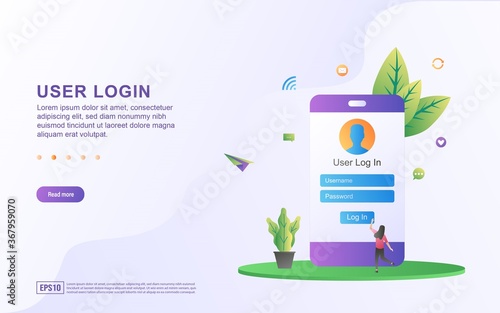 Illustration of user login by entering a user name and password to login.