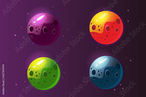 Set of bright planets for game or app design. Vector illustration. 