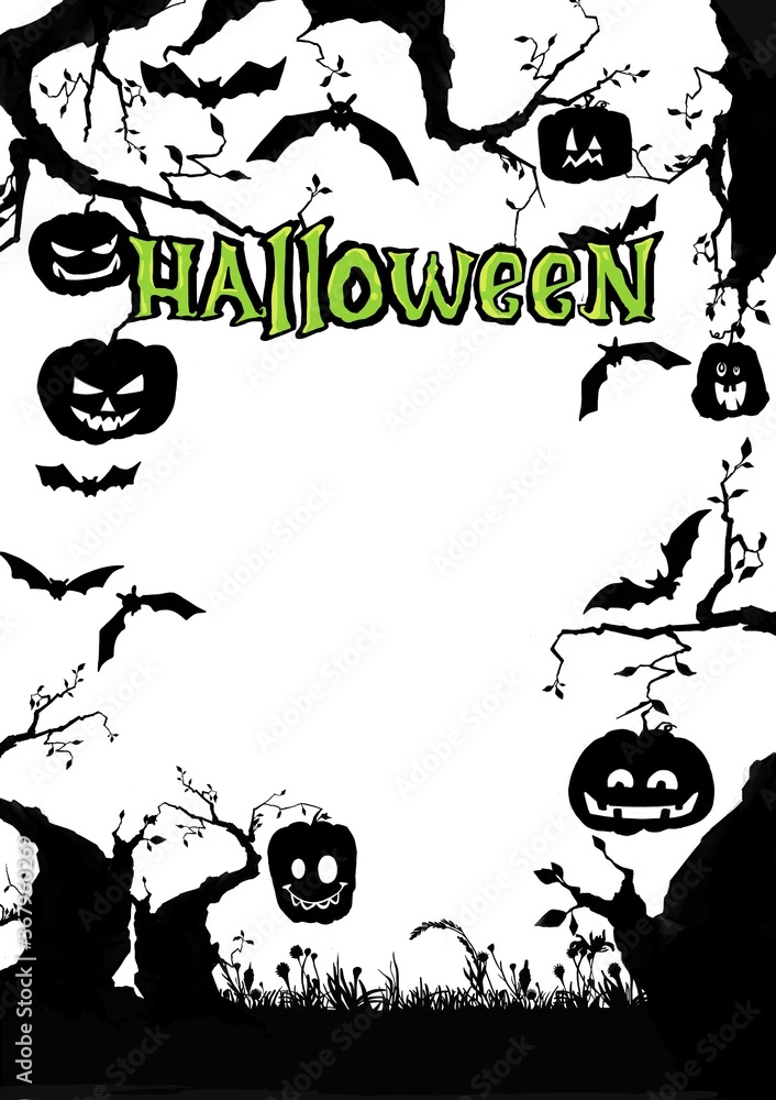 Scene with Halloween tree. Vector illustration Scene with Halloween tree. Vector illustration