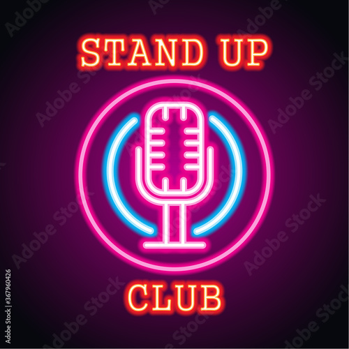 stand up neon sign for stand up comedy advertisement. vector illustration