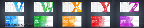 Watercolor colourful booklet cover template bundle set with letter