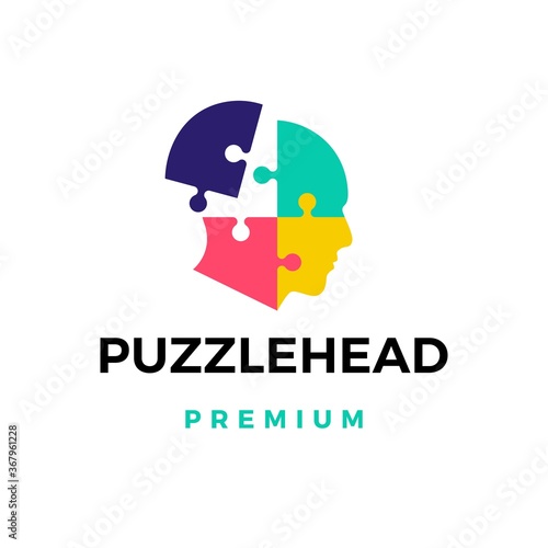 puzzle head logo vector icon illustration