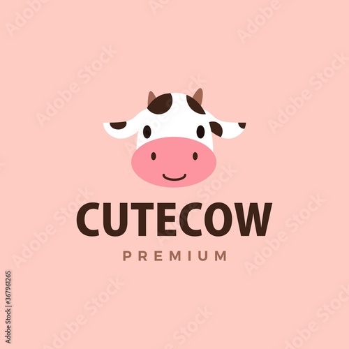 cute cow flat logo vector icon illustration