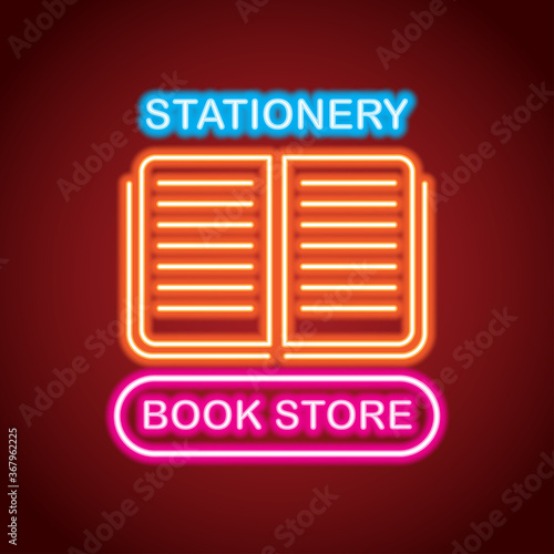 stationery and book store neon sign for stationery and book advertisement. vector illustration