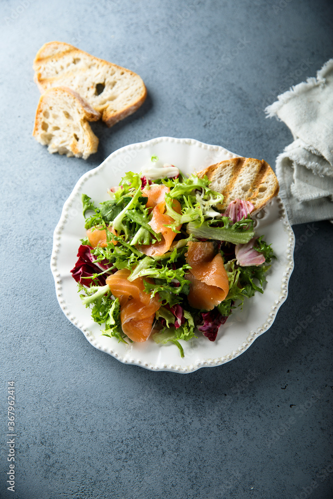 Healthy green salad with smoked salmon Healthy green salad with smoked salmon