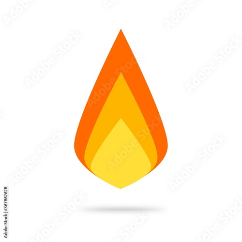 Fire flame logo icon vector flat cartoon, ignite blaze geometric symmetric symbol, idea of hot drop label or campfire fireplace sign isolated