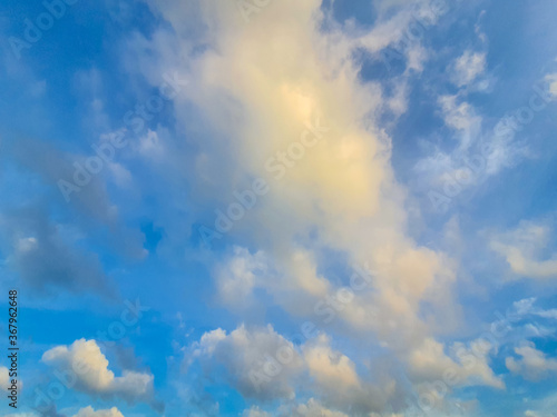 Bright Summer sky with full of white clouds.Blue sky with white clouds. Summer Days