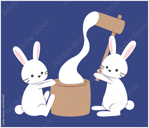 十五夜_餅つきをするうさぎ