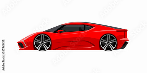 Sports car icon in flat style. Side view of the supercar isolated on white background