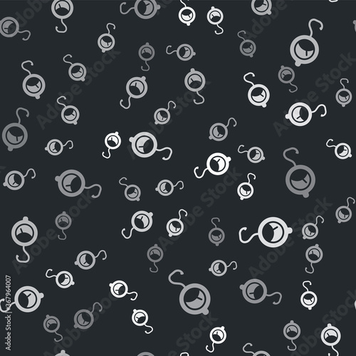 Grey Spring scale icon isolated seamless pattern on black background. Balance for weighing. Determination of weight. Vector.