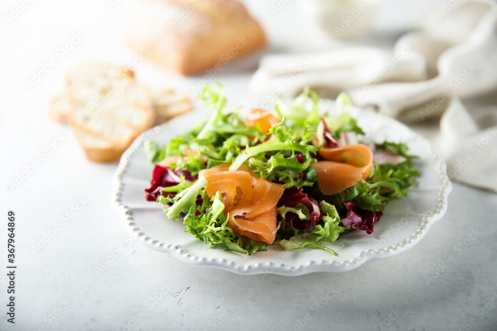 Healthy green salad with smoked salmon Healthy green salad with smoked salmon
