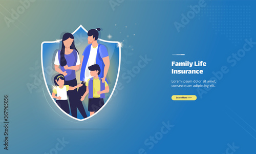 Family life care insurance on illustration concept
