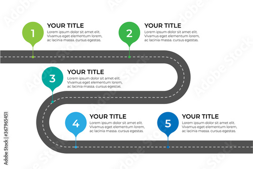 Navigation map five steps timeline concept