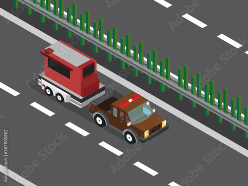 Transport car isometric 3d car rescue transporter red truck