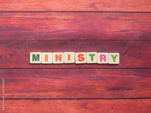 Word Ministry on wood background