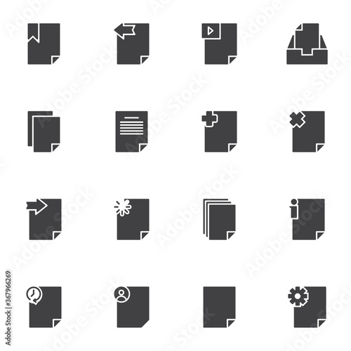 UI documents vector icons set, modern solid symbol collection, filled style pictogram pack. Signs, logo illustration. Set includes icons as file folder, doc archive, image gallery, paper page, info