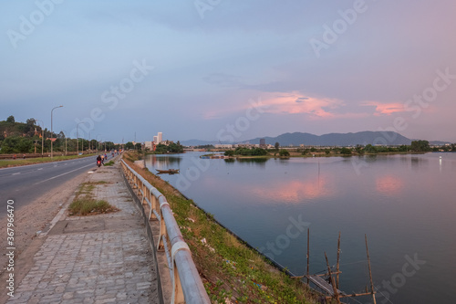 Cu De River in Da Nang City, Vietnam at Sunset