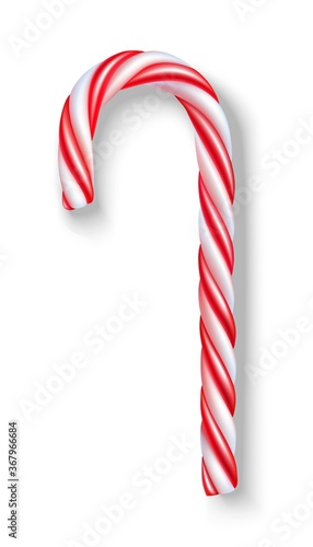 3d realistic vector Christmas red and white stripped candy. Isolated on white background.