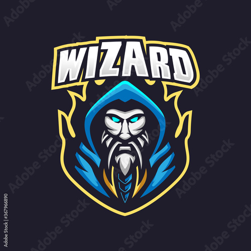 Wizard esport gaming mascot logo template for streamer team. esport logo design with modern illustration concept style for badge, emblem and tshirt printing
