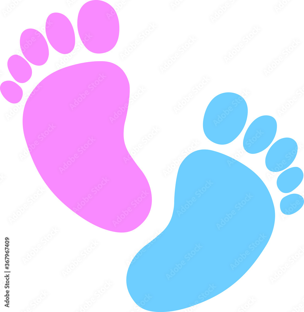 Baby footprint, pink, blue, heart, silhouette. vector illustration Baby footprint, pink, blue, heart, silhouette. vector illustration