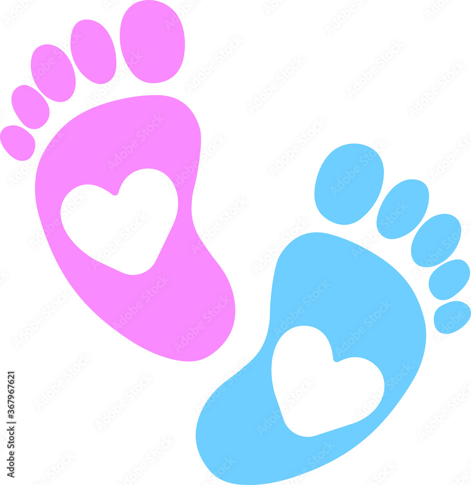 Baby footprint, pink, blue, heart, silhouette. vector illustration Baby footprint, pink, blue, heart, silhouette. vector illustration