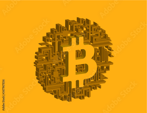 Isometric yellow bitcoin sign internet money vector