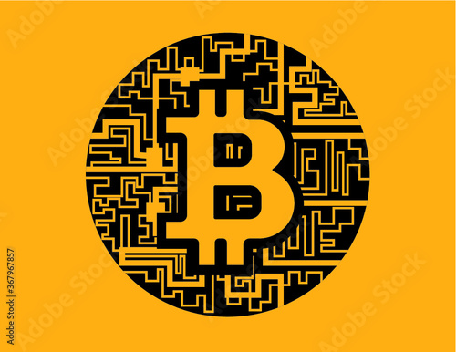 Isometric yellow bitcoin sign internet money vector