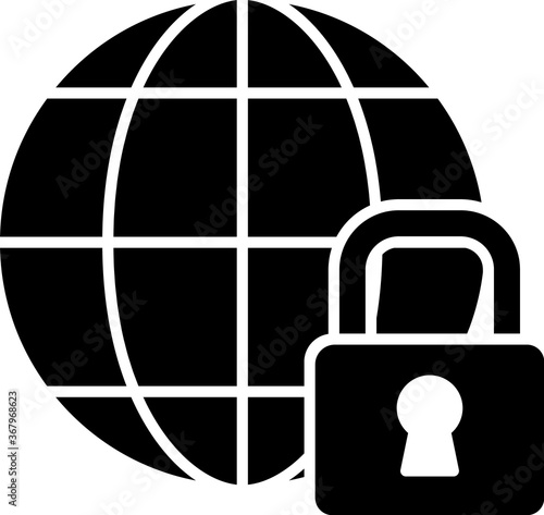 Black Global lockdown - locked globe icon isolated on white background. Vector.