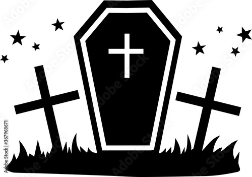 ハロウィンの可愛いシルエット墓地イラスト