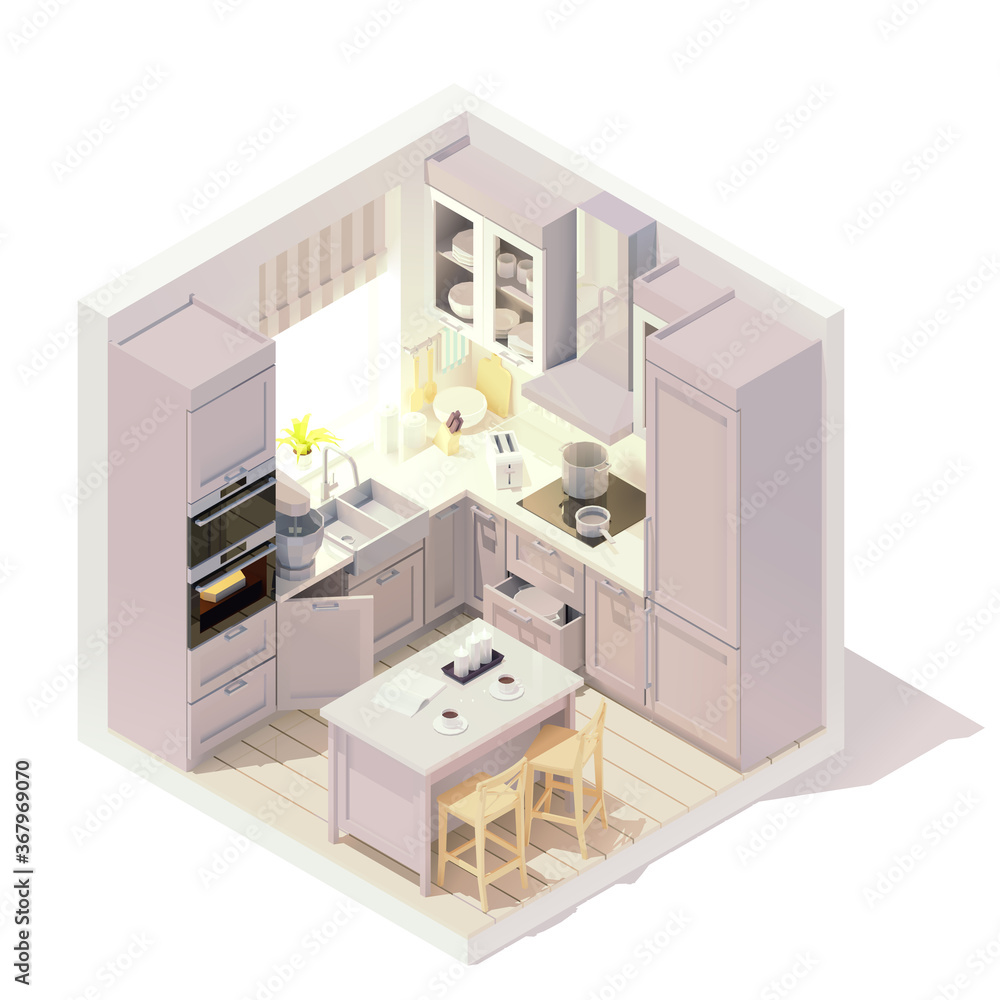Vector isometric kitchen interior Vector isometric kitchen interior
