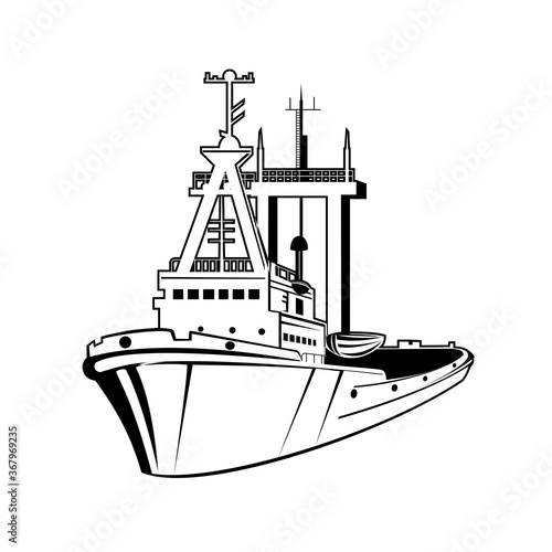 Harbor Tugboat Tug Boat Tug Retro Black and White