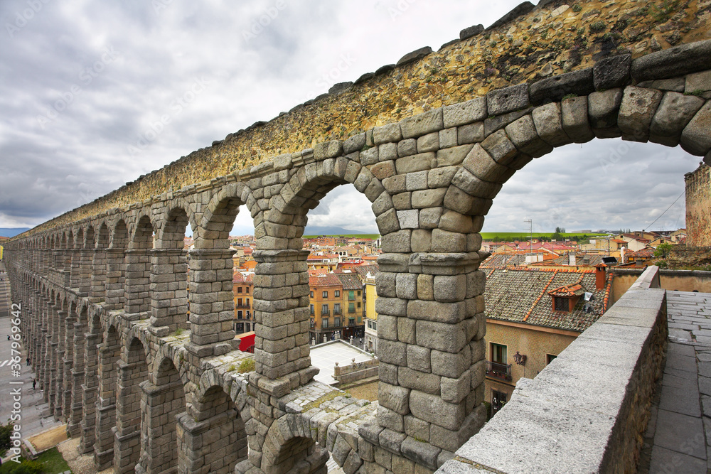 The antique aqueduct and ancient Segovia