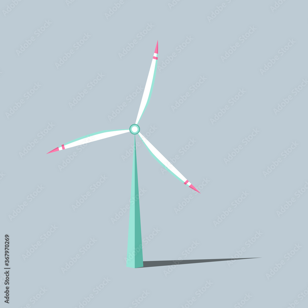 Windmill Wind Shadow Windmills with shadow. Vector illustration. Wind turbines with changing ...
