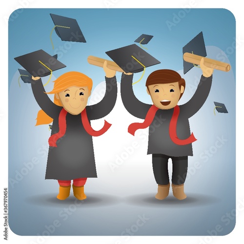 girl and boy holding graduation certificate and hat