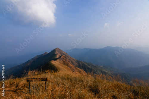 warning signboard at top of Khao Chang Phuak Mountain in Thong Pha Phum National Park,Kanchanaburi province Thailand