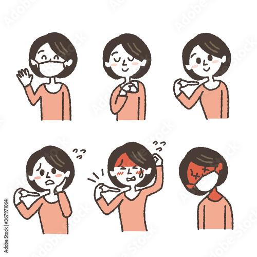 女性の体調不良のイラストセット