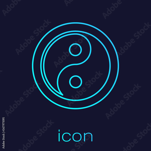 Turquoise line Yin Yang symbol of harmony and balance icon isolated on blue background. Vector.