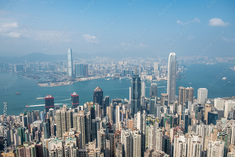 hong kong skyline skyscrapers city china from victoria peak