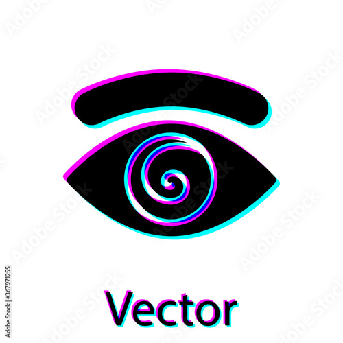 Black Hypnosis icon isolated on white background. Human eye with spiral hypnotic iris. Vector.