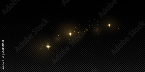  Vector sparkles on a transparent background. Christmas light effect. Sparkling magical dust particles.The dust sparks and golden stars shine with special light.