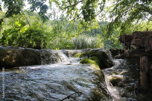 Plitvice lakes, Croatia, natural waterfalls and streams of water in the park photo