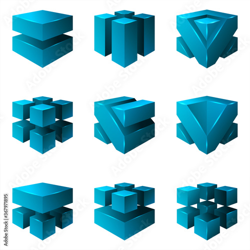 Abstract isometric cubes geometric isolated set vector design illustration