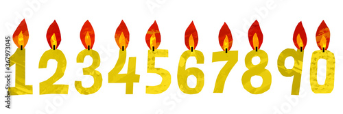 ベクター　ゴールドの数字型キャンドルのイラスト