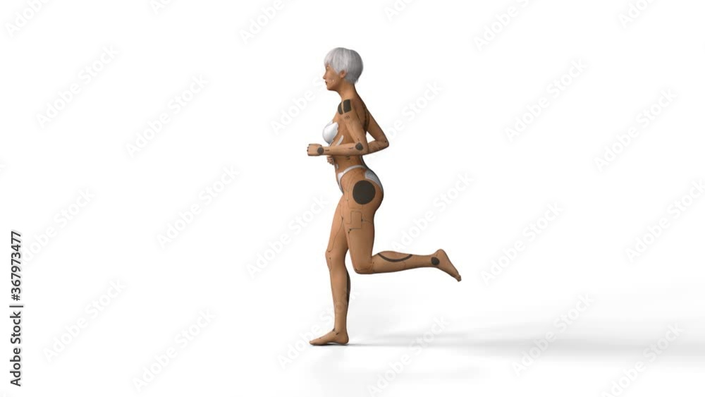 3D Render : Female Cyborg/Robot is running with the white background 3D Render : Female Cyborg/Robot is running with the white background
