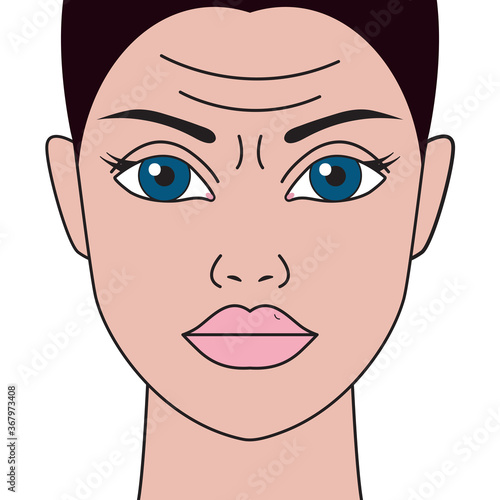 Wrinkles on womans forehead