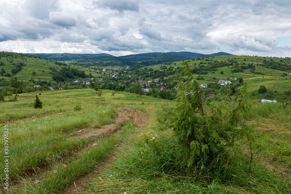 Landscape of summer Carpathian mountains. mountains landscape. Dramatic sky. Carpathian, Ukraine, Europe. Beauty world. 