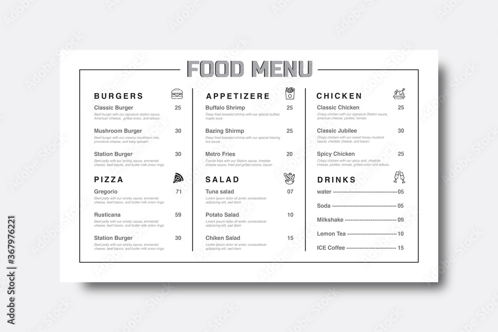 Minimalist food menu design for restaurant Minimalist food menu design for restaurant