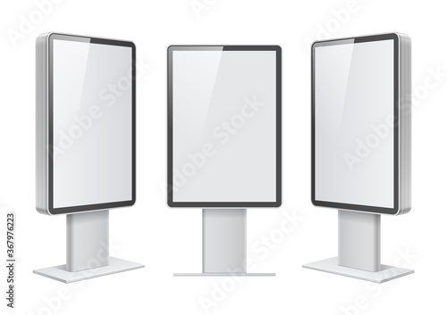 Display Rack Shelves For Supermarket Floor Showcase on the white background. Slender white shelves. Mock Up Template. Vector illustration.